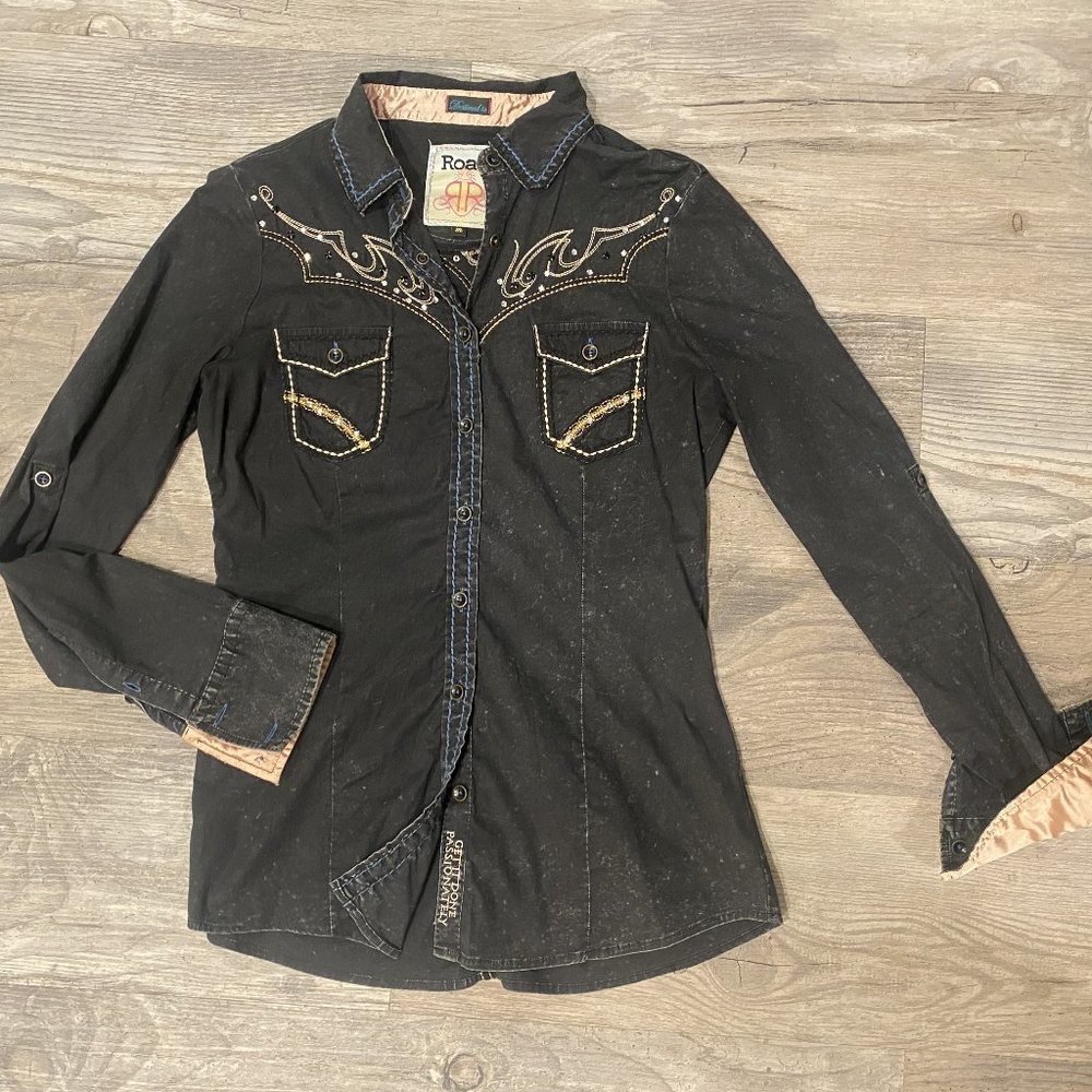 Buckle Roar Western Style Embroidered Rhinestones Shirt
